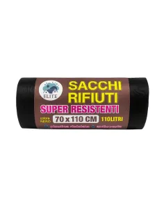11 Sacchi Rifiuti Neri Super Resistenti 70x110 cm – 110 Litri – Plastica Riciclata Elite
