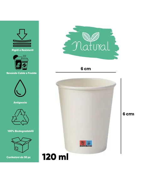 100 Bicchieri in Cartoncino 120 ml con Coperchio in Plastica – Ecologici e Riciclabili | Ecodrinks