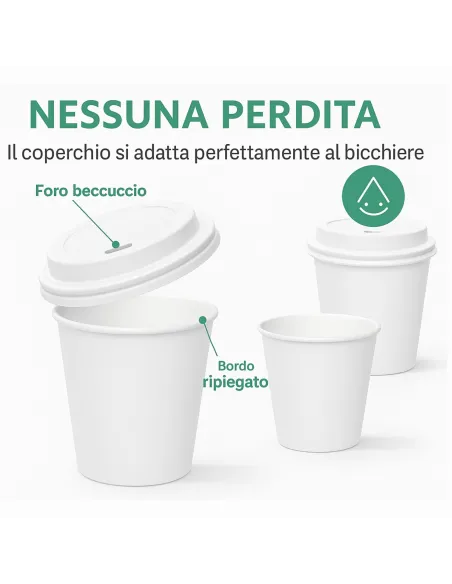 100 Bicchieri in Cartoncino 120 ml con Coperchio in Plastica – Ecologici e Riciclabili | Ecodrinks
