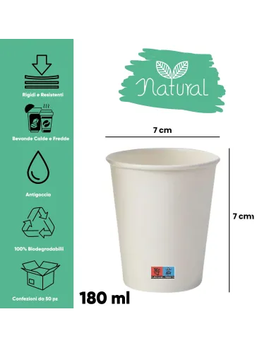 100 Bicchieri in Cartoncino 180 ml con Coperchio in Plastica – Ecologici e Riciclabili | Ecodrinks