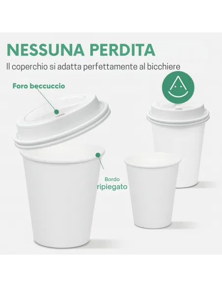 100 Bicchieri in Cartoncino 180 ml con Coperchio in Plastica – Ecologici e Riciclabili | Ecodrinks