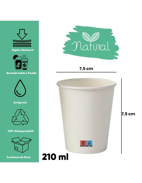 100 Bicchieri in Cartoncino 210 ml con Coperchio – Ecologici e Riciclabili | Ecodrinks