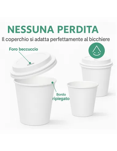 100 Bicchieri in Cartoncino 240 ml con Coperchio – Ecologici e Riciclabili | Ecodrinks