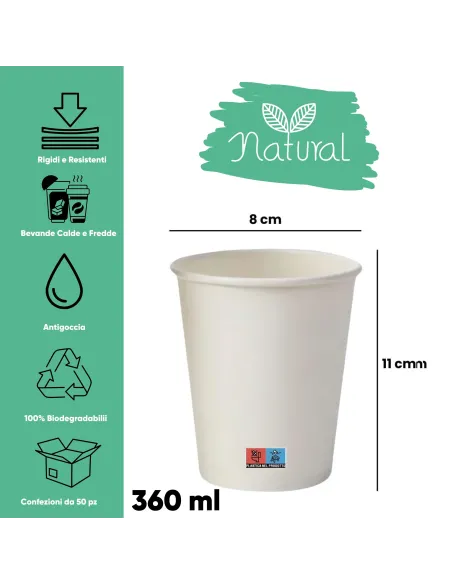 100 Bicchieri in Cartoncino 360 ml con Coperchio in Plastica – Ecologici e Riciclabili | Ecodrinks