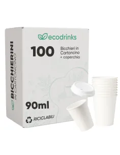 100 Bicchieri in Cartoncino 90 ml con Coperchio in Plastica – Ecologici e Riciclabili | Ecodrinks
