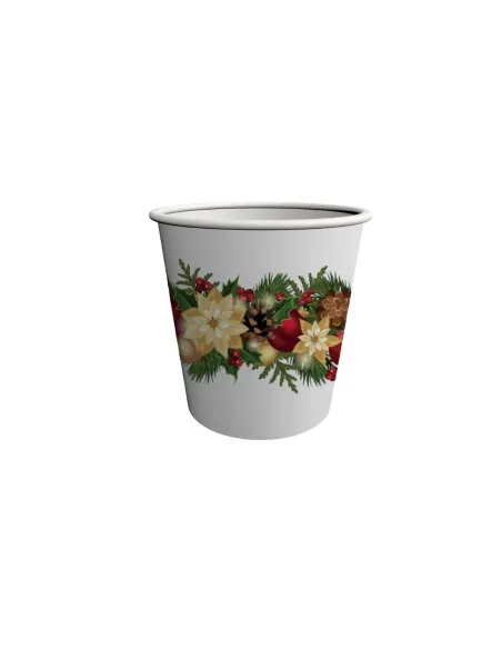 50 Bicchieri di Carta Natalizi Ghirlanda 75ml | Bicchieri Monouso Decorati per Feste