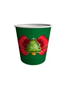 50 Bicchieri di Carta Natalizi Albero di Natale con Fiocco Rosso 180 ml | Bicchieri Monouso Decorati per Bar