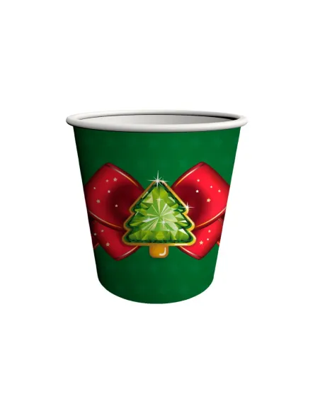 50 Bicchieri di Carta Natalizi Albero di Natale con Fiocco Rosso 180 ml | Bicchieri Monouso Decorati per Bar