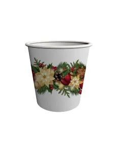 50 Bicchieri di Carta Natalizi Ghirlanda 180 ml | Bicchieri Monouso Decorati per Bar