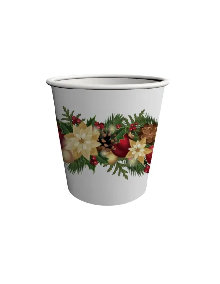 50 Bicchieri di Carta Natalizi Ghirlanda 180 ml | Bicchieri Monouso Decorati per Bar