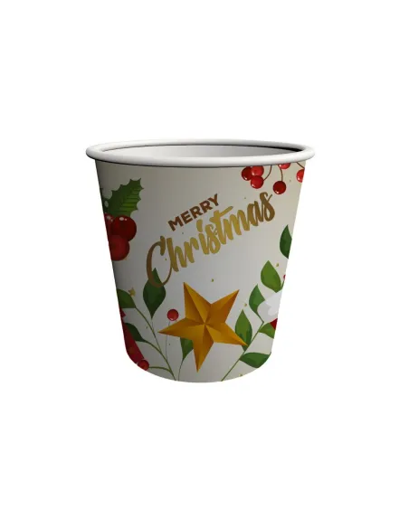 50 Bicchieri di Carta Natalizi Merry Christmas Stella Dorata 180 ml | Bicchieri Monouso Decorati per Bar
