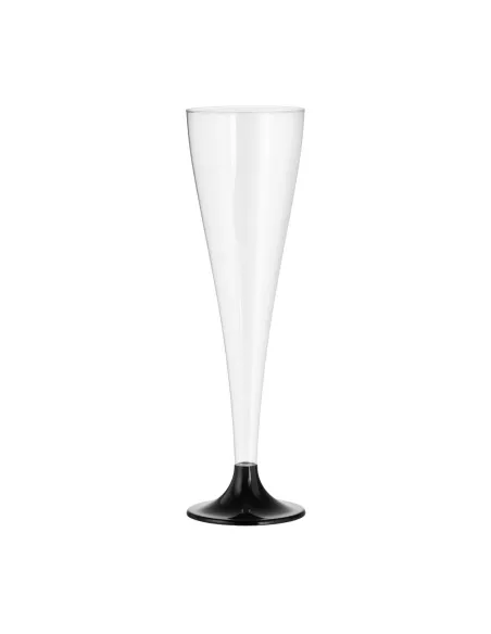 6 Flûte Champagne Trasparente Monouso – Calice Elegante con Base Nera 120 ml | Ideale per Eventi e Ricevimenti
