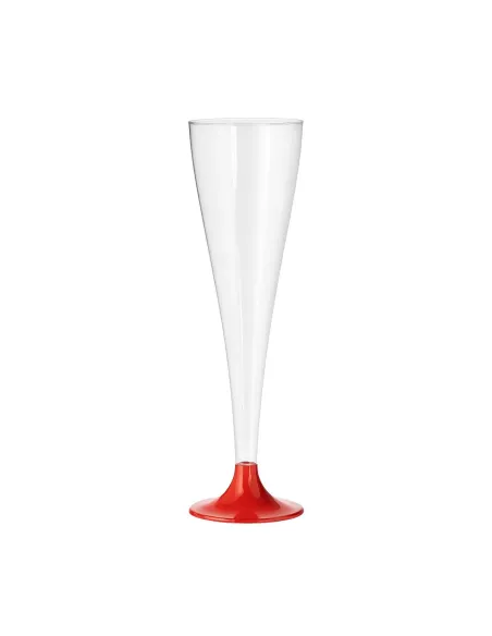 6 Flûte Champagne Trasparente Monouso – Calice Elegante con Base Rossa 120 ml | Ideale per Eventi e Ricevimenti