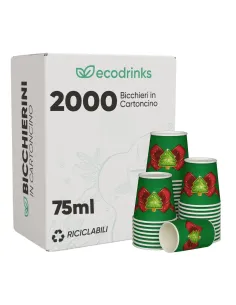 2000 Bicchieri di Carta Natalizi Albero di Natale con Fiocco Rosso 75ml | Bicchieri Monouso Decorati per Feste