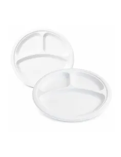 50 Piatti Monouso Tondo a 3 Scomparti Bianco 26cm - Eco-Friendly e Pratici