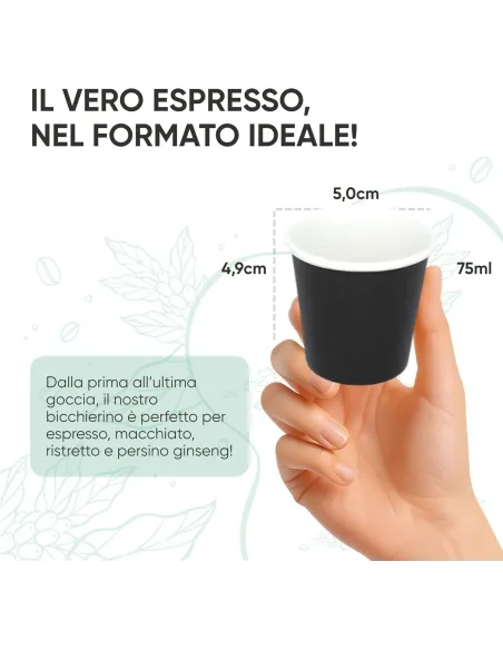 50 Bicchierini di Carta 75ml Neri - Perfetti per il Tuo Caffè