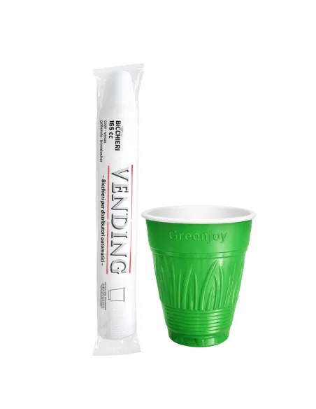 100 Bicchieri Verdi 166 ml per Distributori Automatici Greenjoy – Resistenti fino a 70°C – Uso Vending Professionale