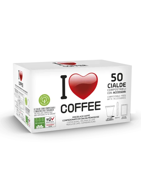 150 Cialde I Love Coffee Miscela Rossa + Accessori