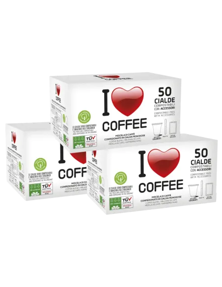 150 Cialde I Love Coffee Miscela Rossa + Accessori