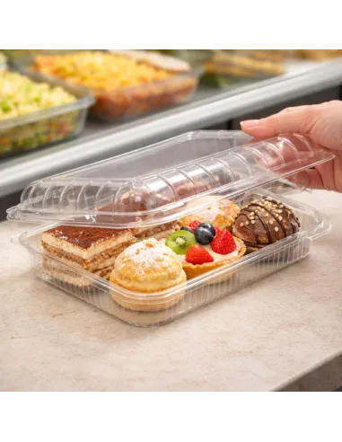 50 Vaschette Rettangolari PET con Coperchio Bombato 250 g – 22×15×5 cm Salvafreschezza per Gastronomia, Asporto e Dolci