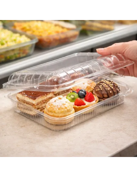 50 Vaschette Rettangolari PET con Coperchio Bombato 250 g – 22×15×5 cm Salvafreschezza per Gastronomia, Asporto e Dolci