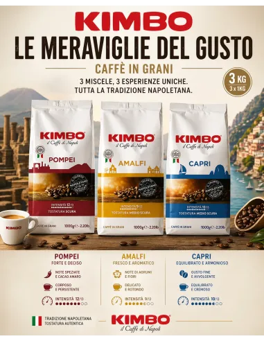 Caffè Kimbo in Grani 3 Kg – Linea Meraviglie del Gusto (Pompei, Amalfi, Capri)