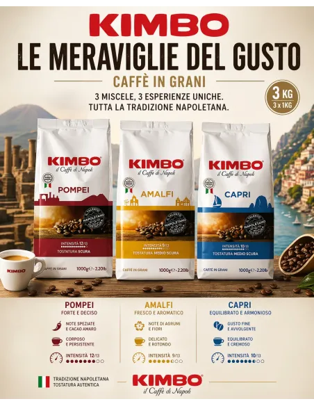 Caffè Kimbo in Grani 3 Kg – Linea Meraviglie del Gusto (Pompei, Amalfi, Capri)
