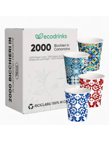 2000 Bicchierini Monouso 75ml in Carta | Maiolica Limited Edition - Stile e Tradizione
