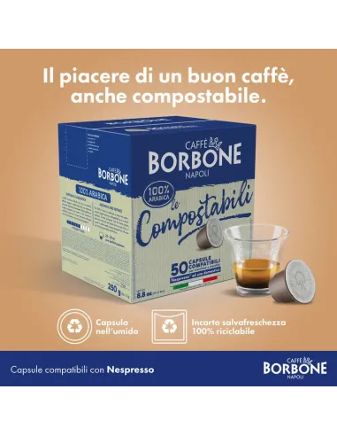 50 Capsule Borbone compostabili Nespresso Miscela Arabica 100% -