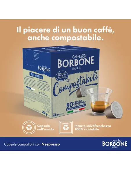 50 Capsule Borbone compostabili Nespresso Miscela Arabica 100% -
