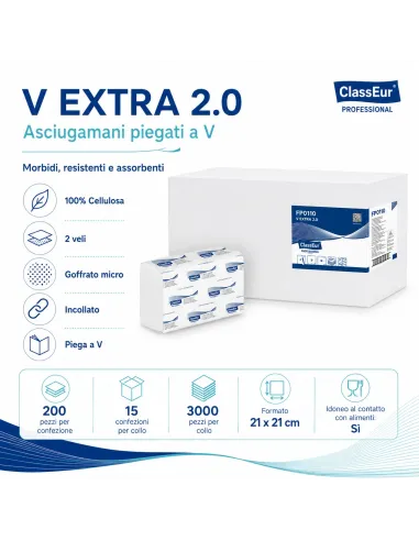 Asciugamani piegati a V - EXTRA 2.0 ClassEur Professional – 3000 pezzi