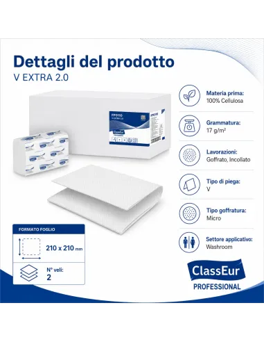 Asciugamani piegati a V - EXTRA 2.0 ClassEur Professional – 3000 pezzi