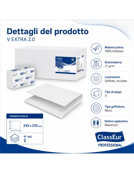Asciugamani piegati a V - EXTRA 2.0 ClassEur Professional – 3000 pezzi