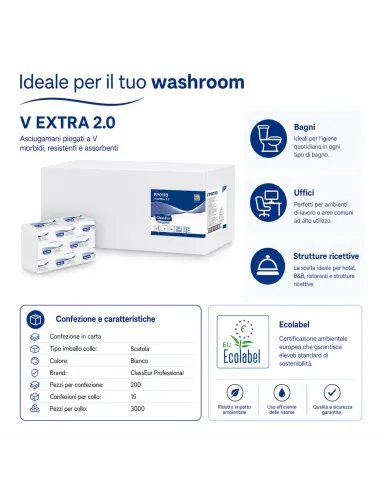 Asciugamani piegati a V - EXTRA 2.0 ClassEur Professional – 3000 pezzi