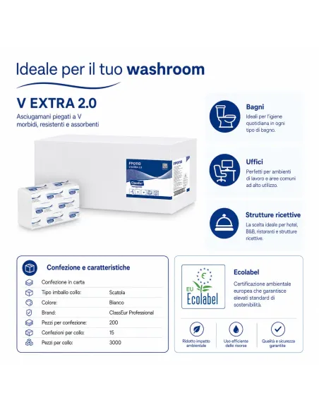 Asciugamani piegati a V - EXTRA 2.0 ClassEur Professional – 3000 pezzi