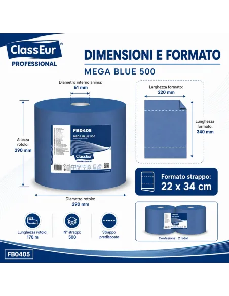 2 Bobine Industriale Blu 500 Professional 3 veli