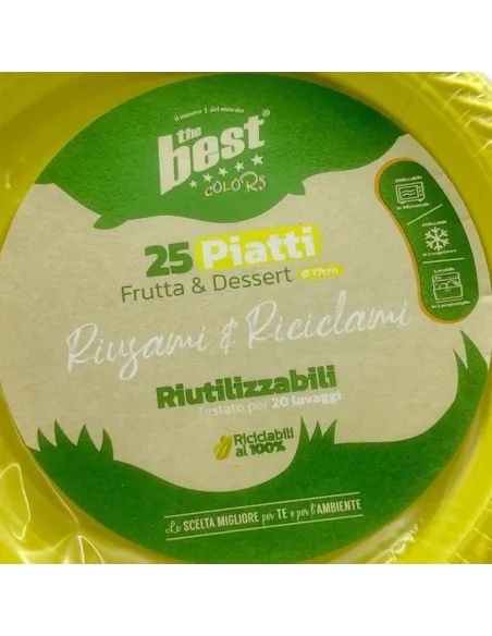 25 Piatti Frutta e Dessert Riutilizzabili Linea The Best Diametro 17cm - Giallo