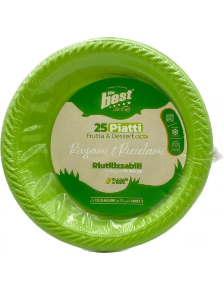 25 Piatti Frutta e Dessert Riutilizzabili Linea The Best Diametro 17cm - Verde