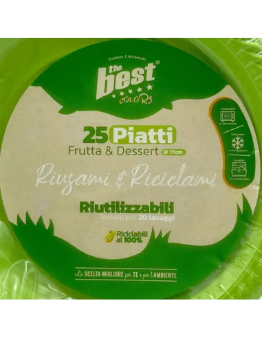 25 Piatti Frutta e Dessert Riutilizzabili Linea The Best Diametro 17cm - Verde