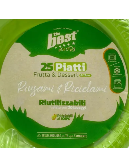 25 Piatti Frutta e Dessert Riutilizzabili Linea The Best Diametro 17cm - Verde