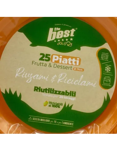 25 Piatti Frutta e Dessert Riutilizzabili Linea The Best Diametro 17cm - Arancione