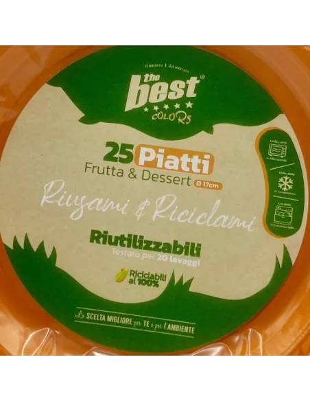 25 Piatti Frutta e Dessert Riutilizzabili Linea The Best Diametro 17cm - Arancione