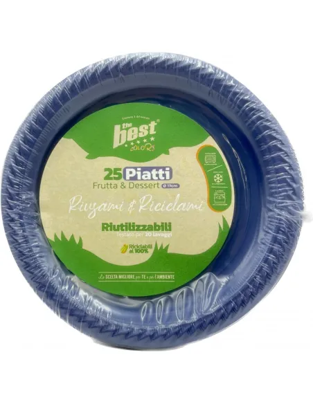 25 Piatti Frutta e Dessert Riutilizzabili Linea The Best Diametro 17cm - Blu