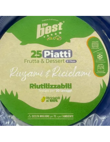 25 Piatti Frutta e Dessert Riutilizzabili Linea The Best Diametro 17cm - Blu