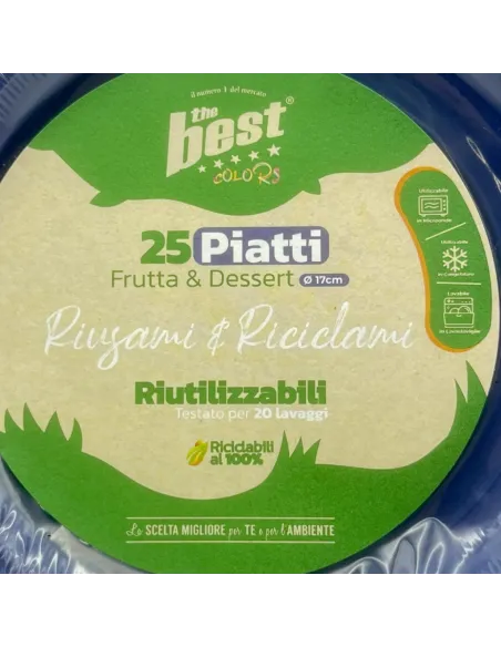 25 Piatti Frutta e Dessert Riutilizzabili Linea The Best Diametro 17cm - Blu