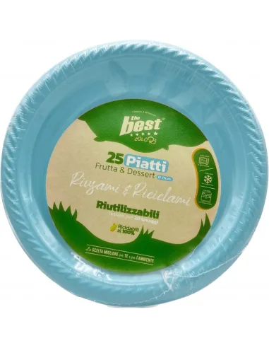 25 Piatti Frutta e Dessert Riutilizzabili Linea The Best Diametro 17cm - Celeste