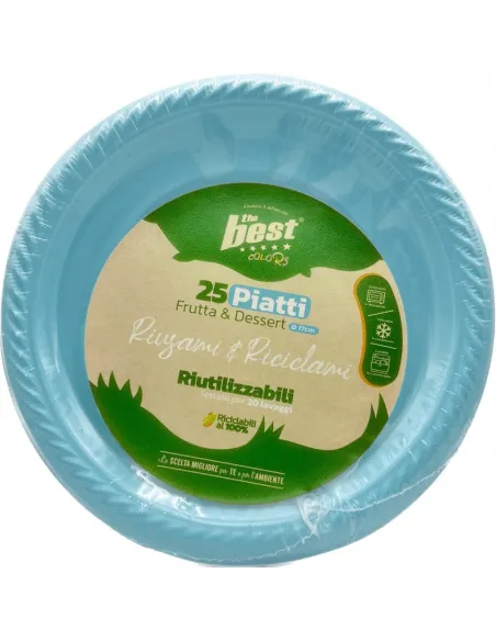 25 Piatti Frutta e Dessert Riutilizzabili Linea The Best Diametro 17cm - Celeste