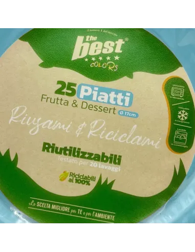 25 Piatti Frutta e Dessert Riutilizzabili Linea The Best Diametro 17cm - Celeste