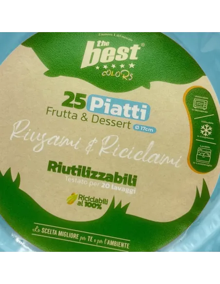 25 Piatti Frutta e Dessert Riutilizzabili Linea The Best Diametro 17cm - Celeste
