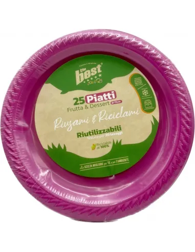 25 Piatti Frutta e Dessert Riutilizzabili Linea The Best Diametro 17cm - Fucsia